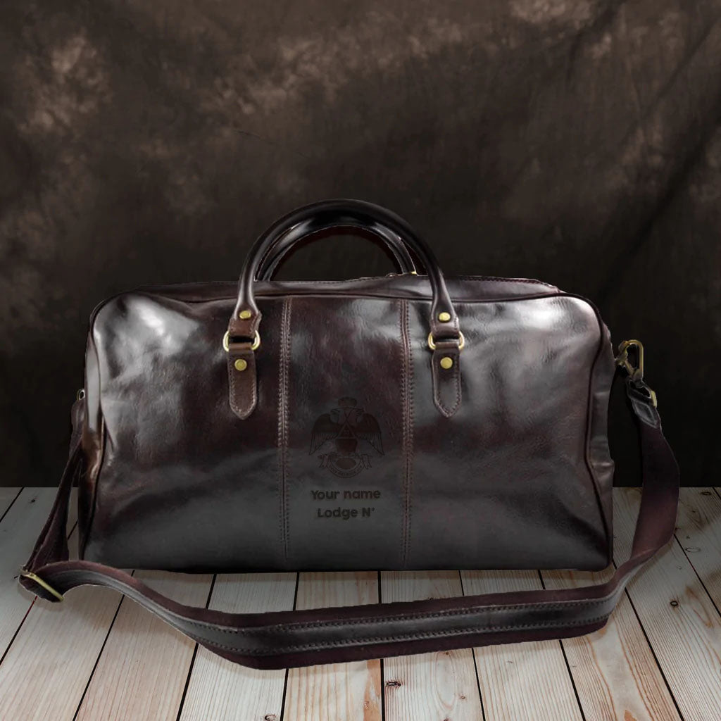 33rd Degree Scottish Rite Travel Bag - Wings Down Genuine Leather - Bricks Masons