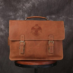 33rd Degree Scottish Rite Briefcase - Wings Down Handmade Leather - Bricks Masons