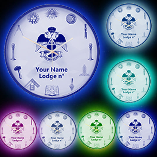 33rd Degree Scottish Rite Clock - Wings Down Frame with LED - Bricks Masons