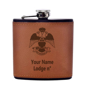 33rd Degree Scottish Rite Flask - Wings Down Leather & Stainless Steel - Bricks Masons