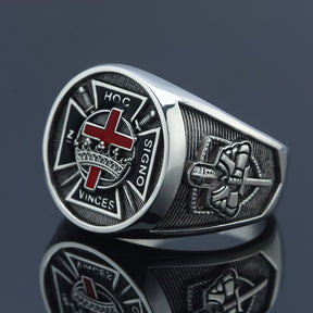 Knights Templar Commandery Ring - Medieval Cross Sterling Silver - Bricks Masons