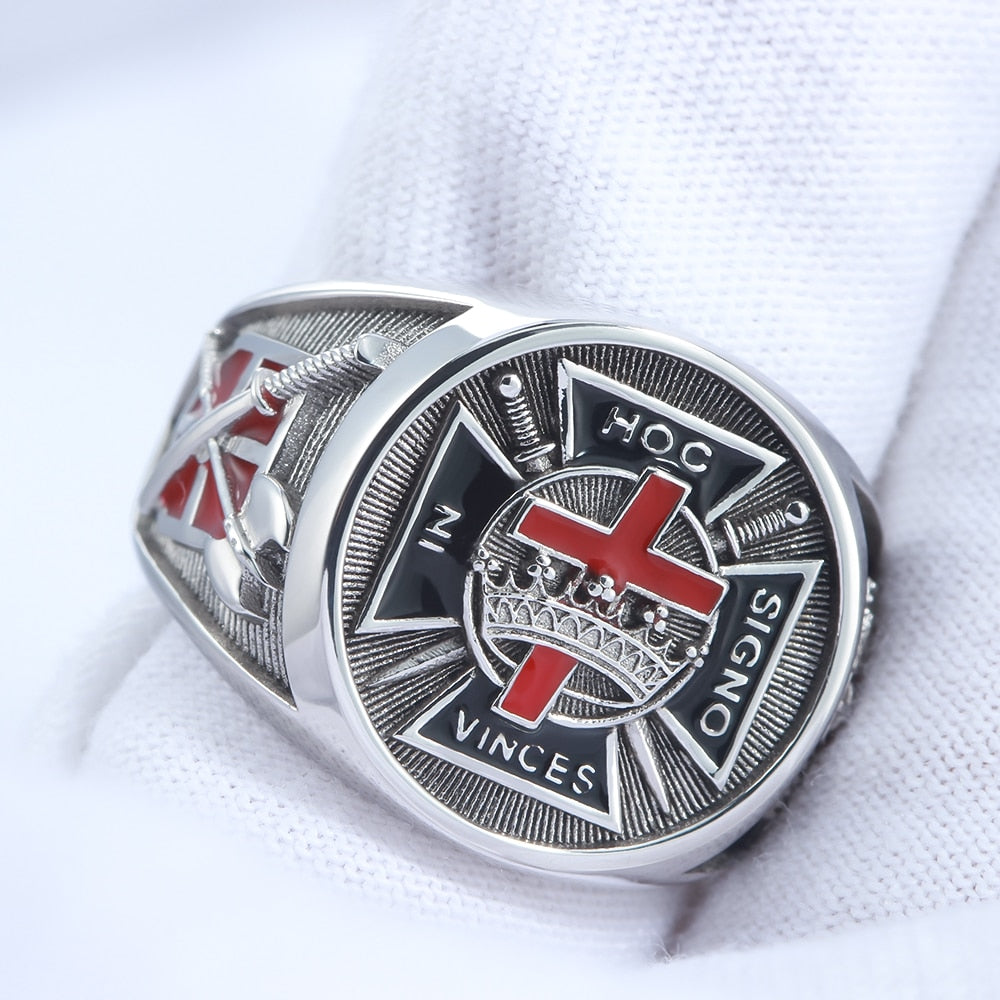 Knights Templar Commandery Ring - Medieval Cross Sterling Silver - Bricks Masons