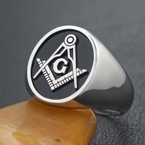 Master Mason Blue Lodge Ring - Sterling Silver & Black - Bricks Masons