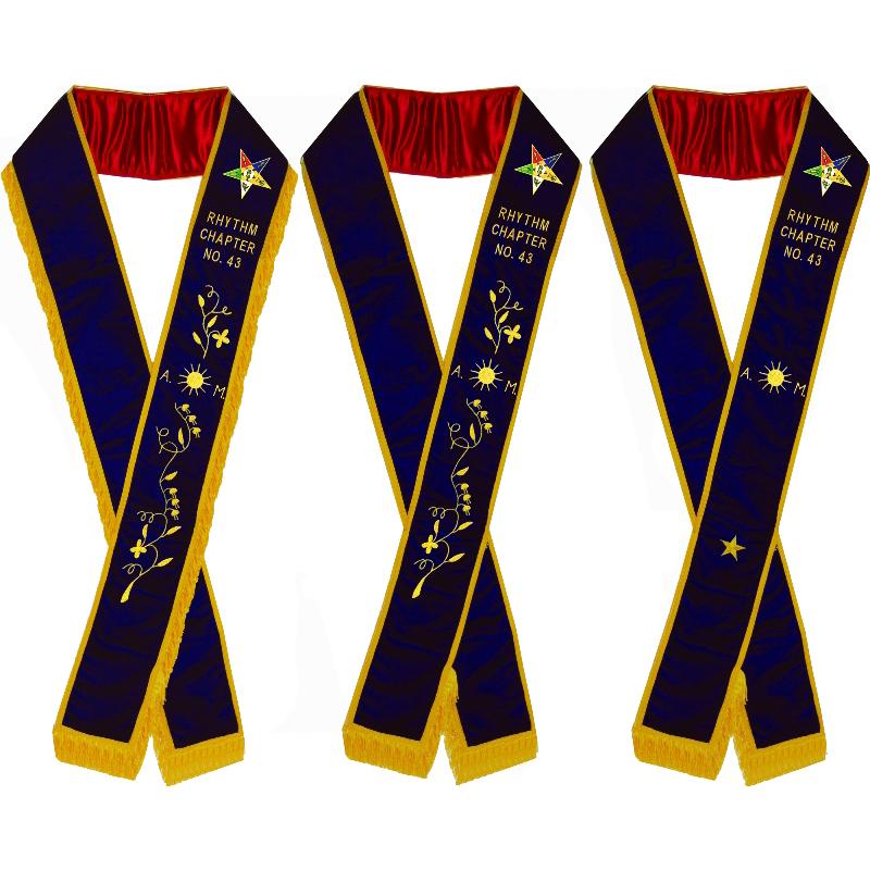 Associate Matron - Hand Embroidered OES Purple Velvet Sashes - Bricks Masons