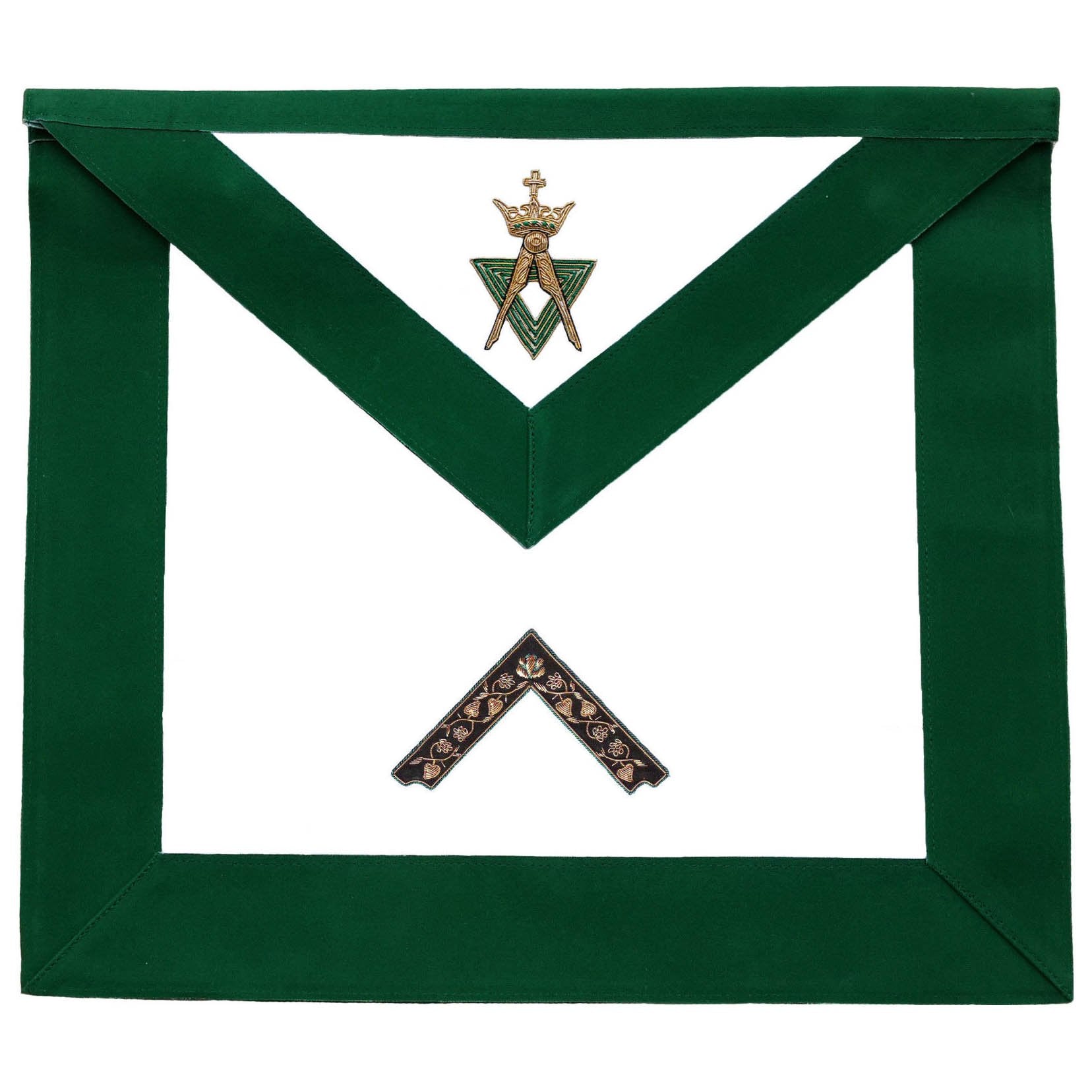Worshipful Master Allied Masonic Degrees Apron - Green Velvet - Bricks Masons