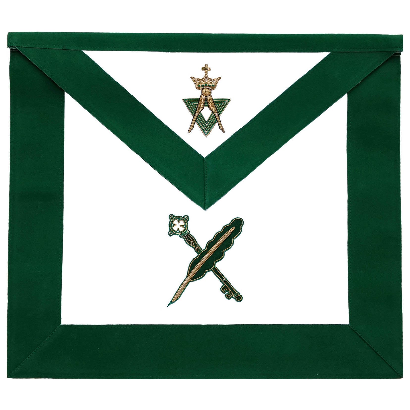 Secretary & Treasurer Allied Masonic Degrees Apron - Green Velvet - Bricks Masons