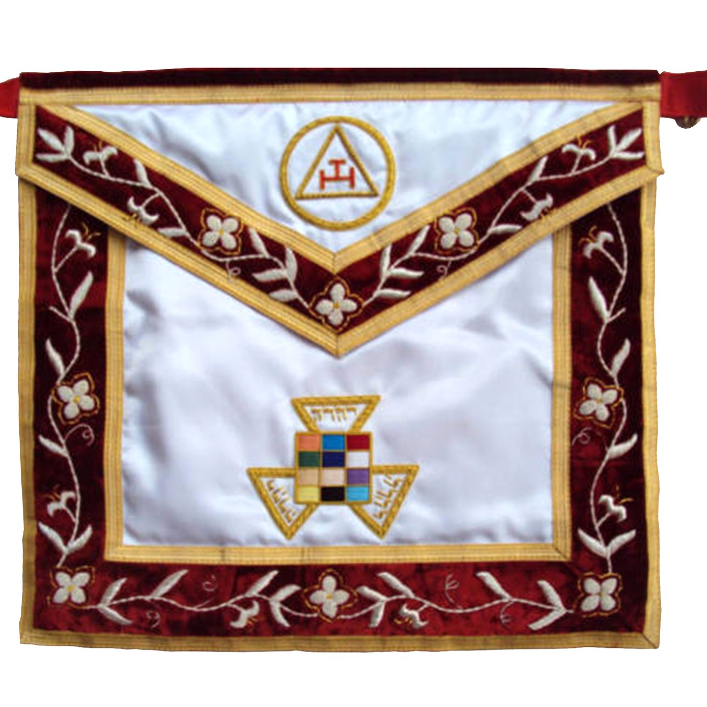Past High Priest Royal Arch Chapter Apron - White Silk Satin & Red Velvet - Bricks Masons