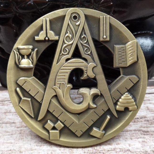 Master Mason Blue Lodge Car Emblem - 3D Auto Emblem Compass And Square Tools Medallion - Bricks Masons