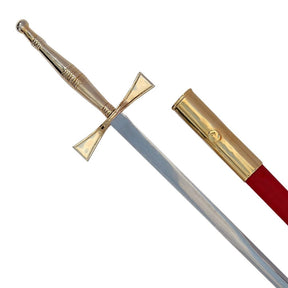 Masonic Sword with Gold Hilt and Red Scabbard 35 3/4" + Free Case - Bricks Masons