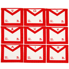Masonic Scottish Rite Officers Apron (REAA) Red Embroidery - Set of 9 - Bricks Masons