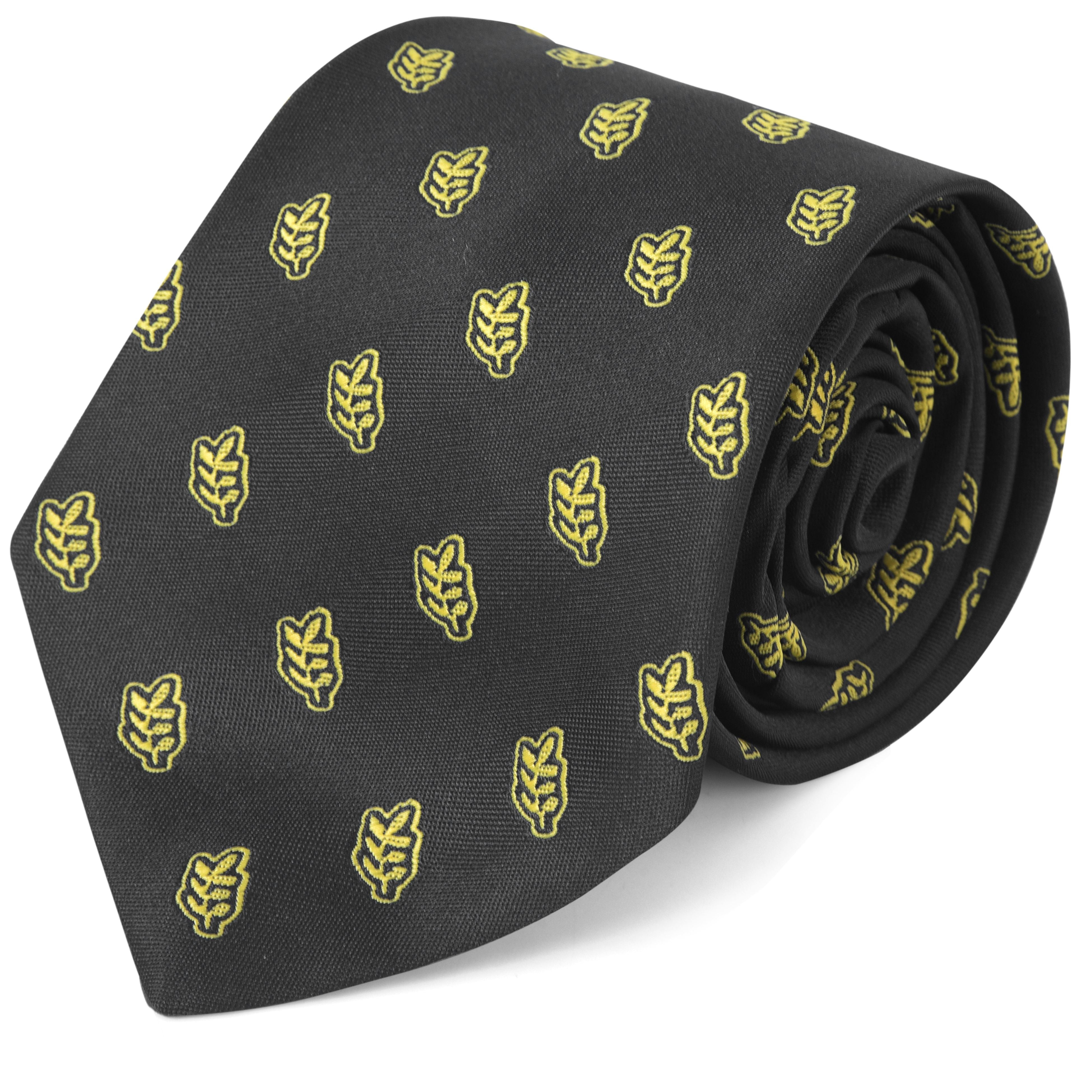 Masonic Necktie - Black With Gold Acacia Leaf | Bricks Masons