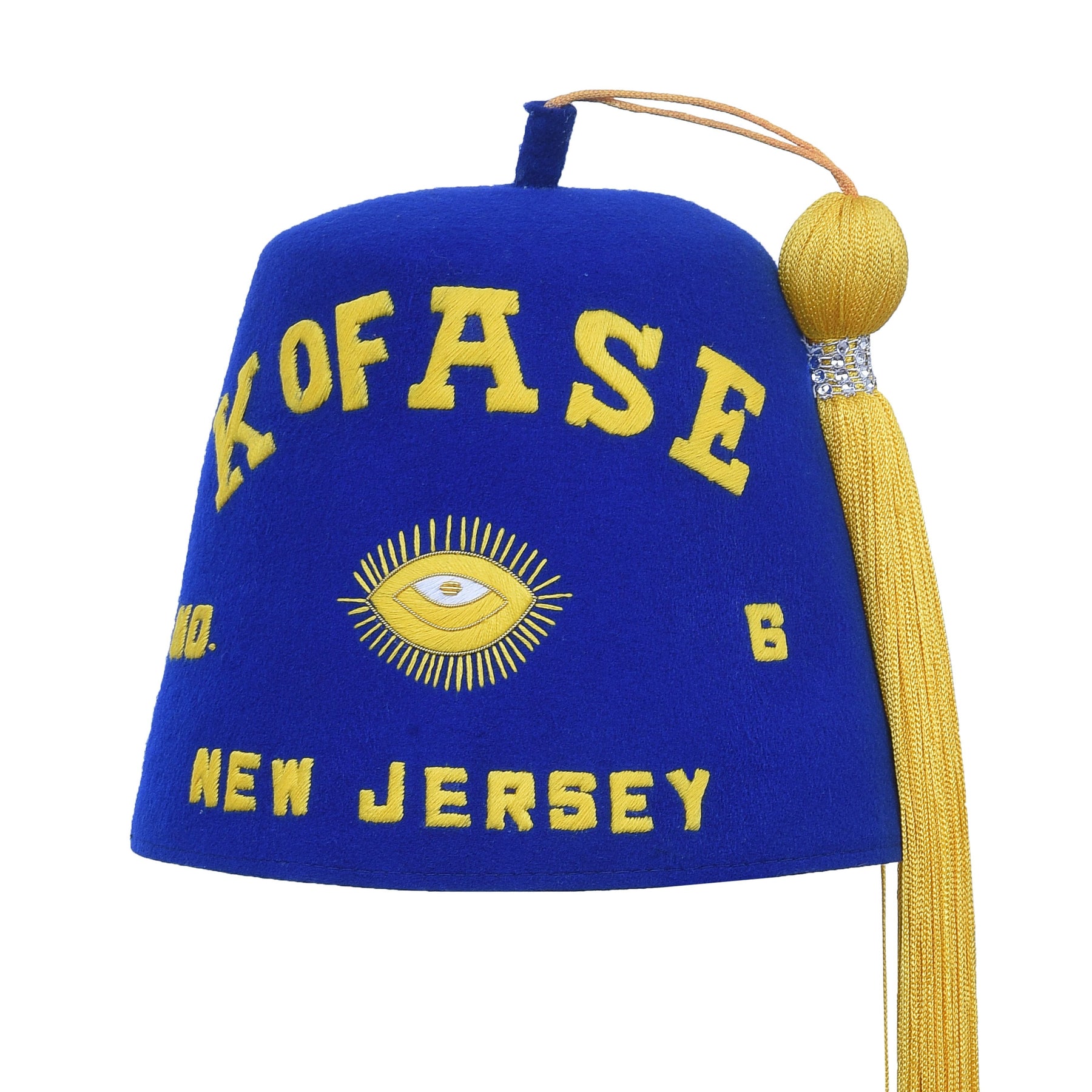Eye of Providence Fez Hat - Blue With Gold Silk Lettering - Bricks Masons
