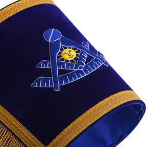 Past Master Blue Lodge California Regulation Cuff - Blue Hand Embroidery With Gold Fringe - Bricks Masons