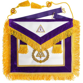 Past Grand Thrice Illustrious Master Royal & Select Masters English Regulation Apron - Purple Hand Embroidery - Bricks Masons