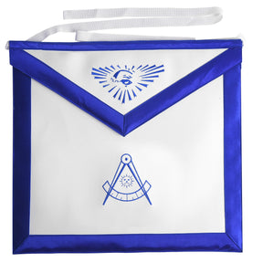 Past Master Blue Lodge Apron - White Tape Ties - Bricks Masons