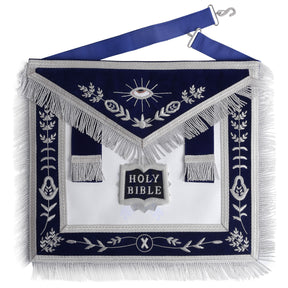 Chaplain Blue Lodge Officer Apron - Navy Blue With Silver Fringe - Bricks Masons