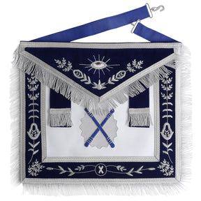 Marshal Blue Lodge Officer Apron - Silver Fringe & Side Tabs - Bricks Masons