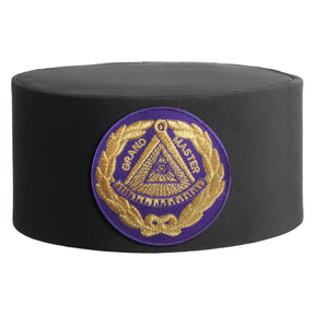 Grand Master Blue Lodge Crown Cap - Black Rayon With Purple Patch - Bricks Masons