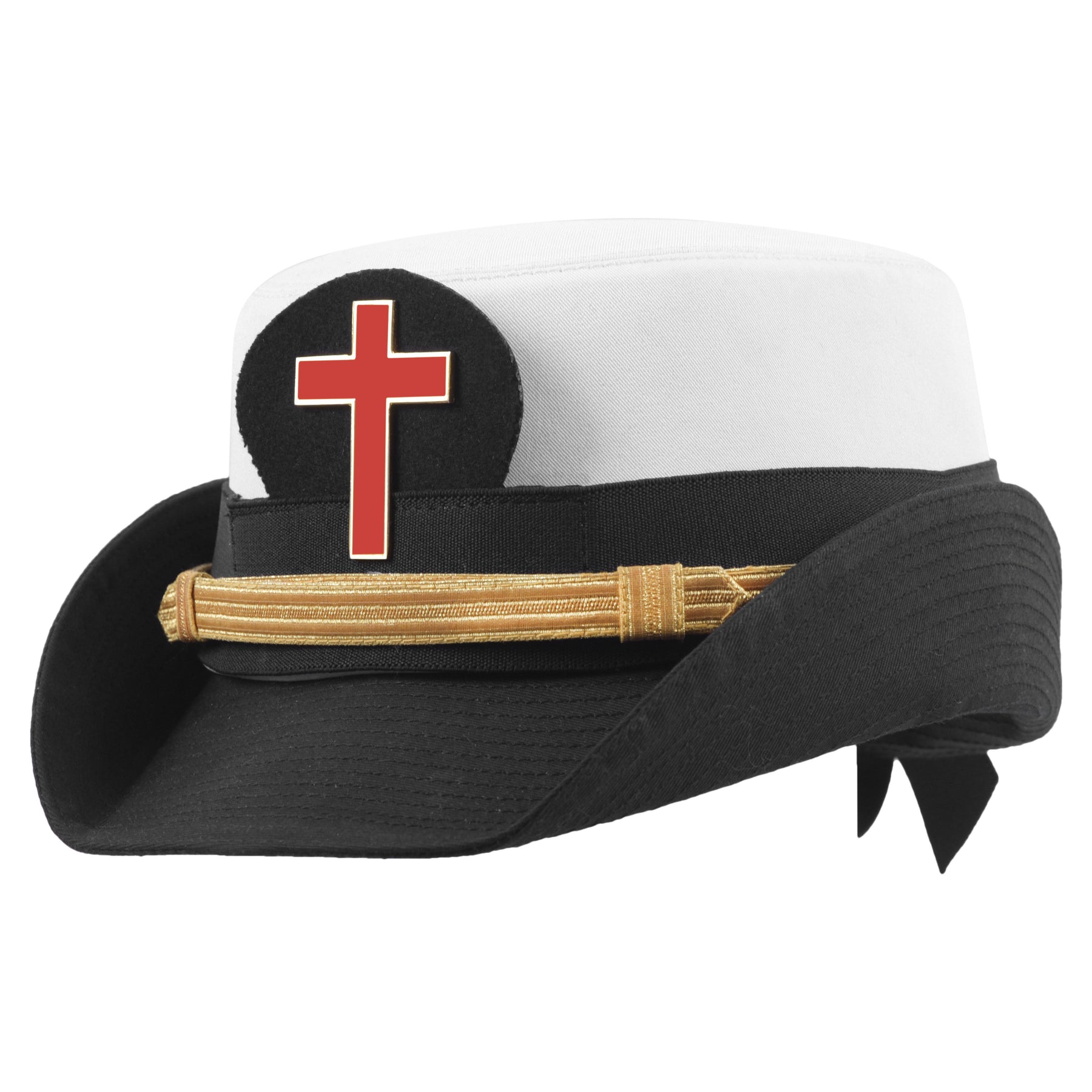 Knights Templar Commandery Fatigue Cap - Red Cross With Gold Strap - Bricks Masons