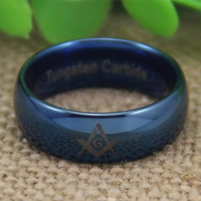Freemason Masonic Blue Dome Tungsten Ring Free Engraving - Bricks Masons