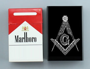 Master Mason Blue Lodge Cigarette Case - Square and Compass G Automatic Sliding Metal - Bricks Masons