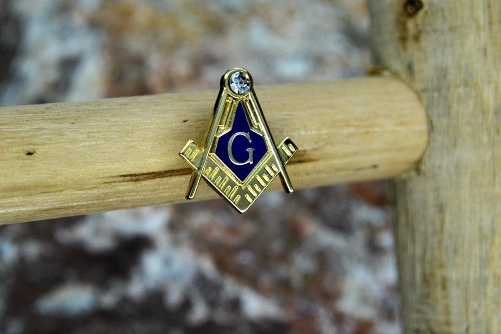 Master Mason Blue Lodge Lapel Pin - Zirconia Square Compass - Bricks Masons