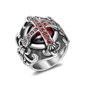 Knights Templar Commandery Ring - Red Stone Cross Silver and Gold - Bricks Masons