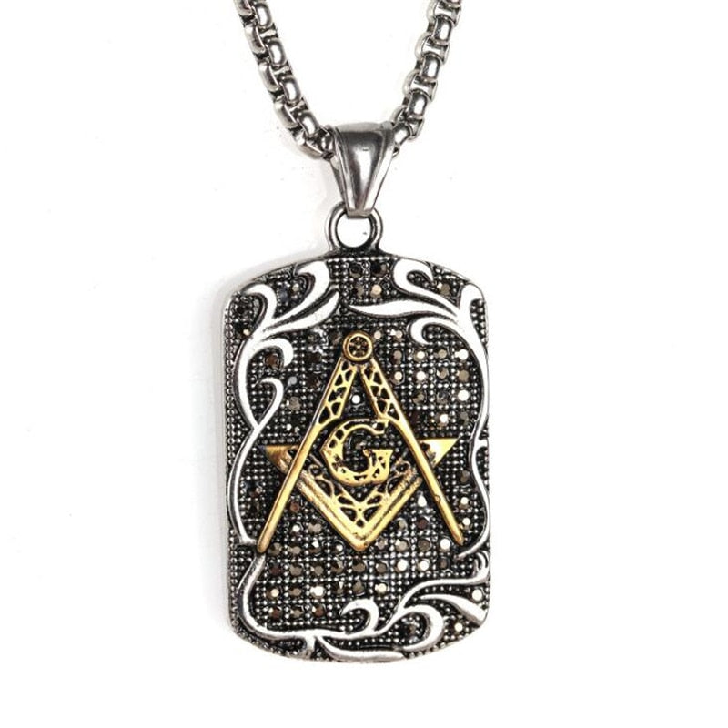 Master Mason Blue Lodge Necklace - Tag Motif [Gold & Silver] - Bricks Masons
