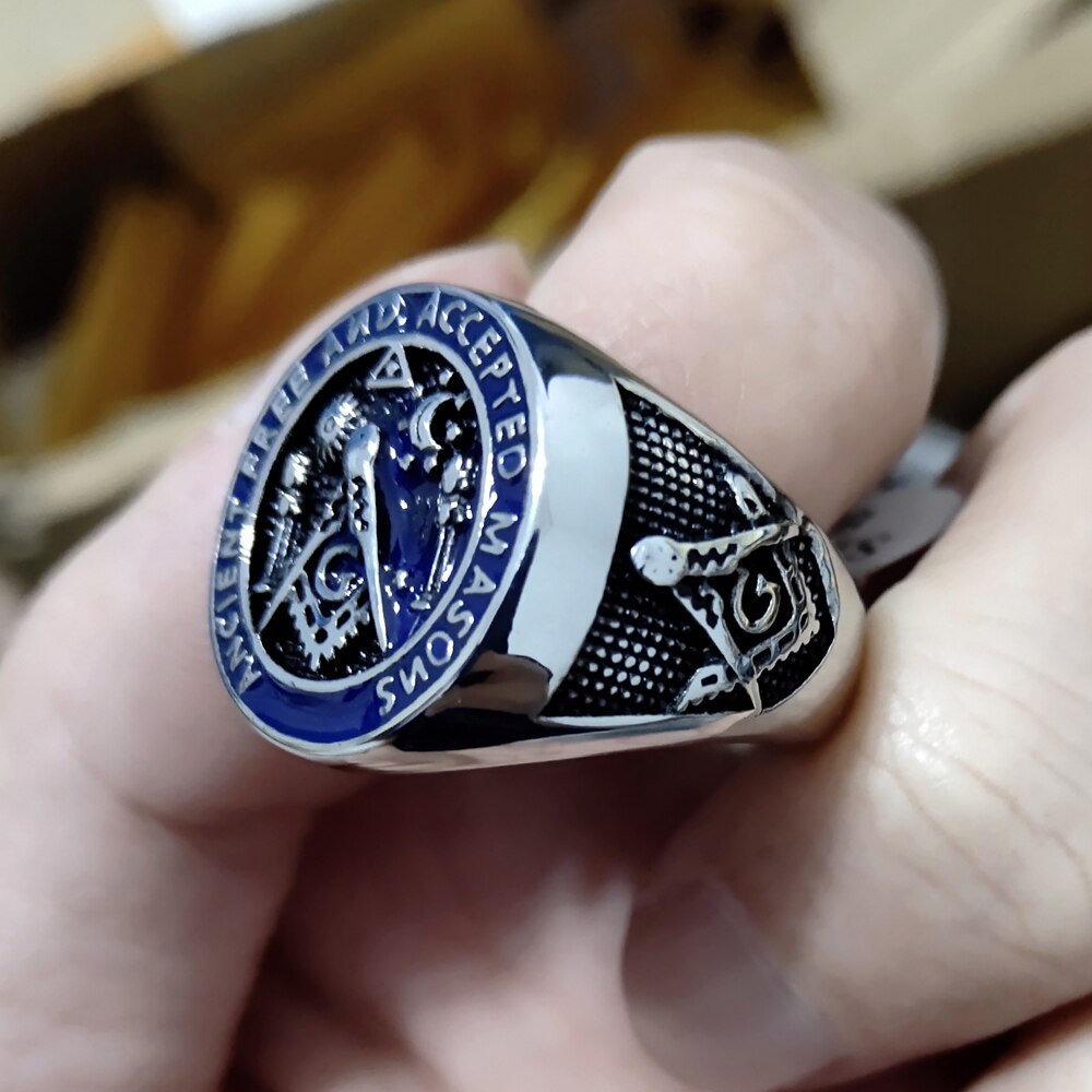 Master Mason Blue Lodge Ring - Ancient Free and Accepted Masons Blue - Bricks Masons