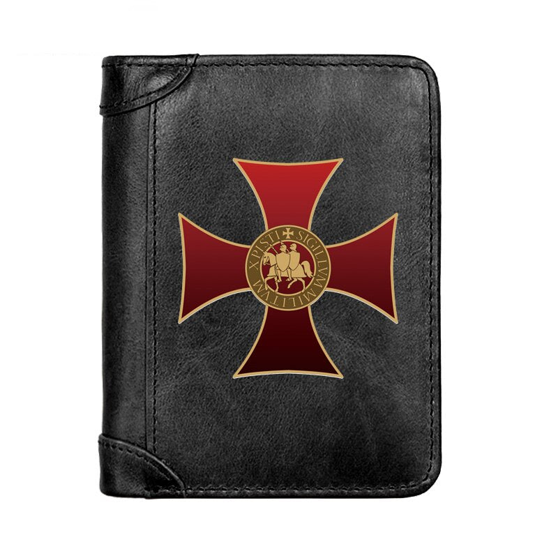 Knights Templar Commandery Wallet - Genuine Leather Red Cross (Black/Brown/Coffee) - Bricks Masons