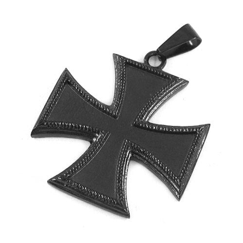 Order Of Malta Commandery Necklace - Black Stainless Steel Maltese Cross - Bricks Masons