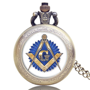 Master Mason Blue Lodge Pocket Watch - Full Hunter Vintage Design - Bricks Masons