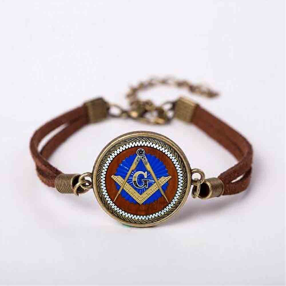 Master Mason Blue Lodge Bracelet - Square and Compass G Leather - Bricks Masons
