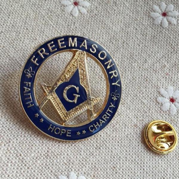 Master Mason Blue Lodge Lapel Pin - FAITH HOPE CHARITY Gold & Blue - Bricks Masons