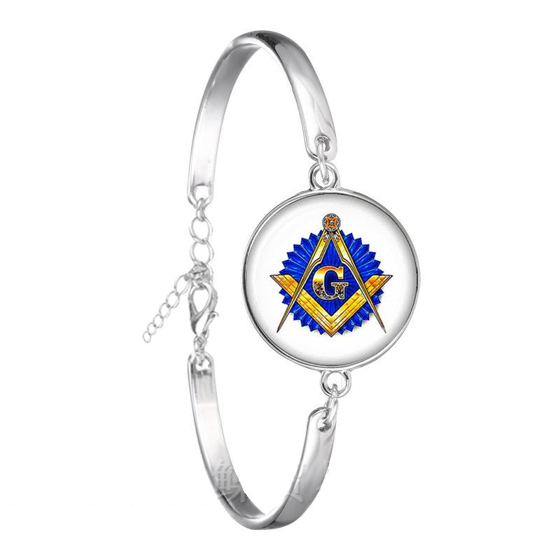 Master Mason Blue Lodge Bracelet - Square and Compass G Silver Plated - Bricks Masons