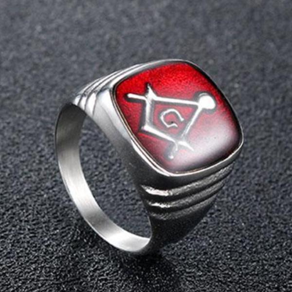Red Color Masonic Oiled Stainless Steel Ring - Bricks Masons