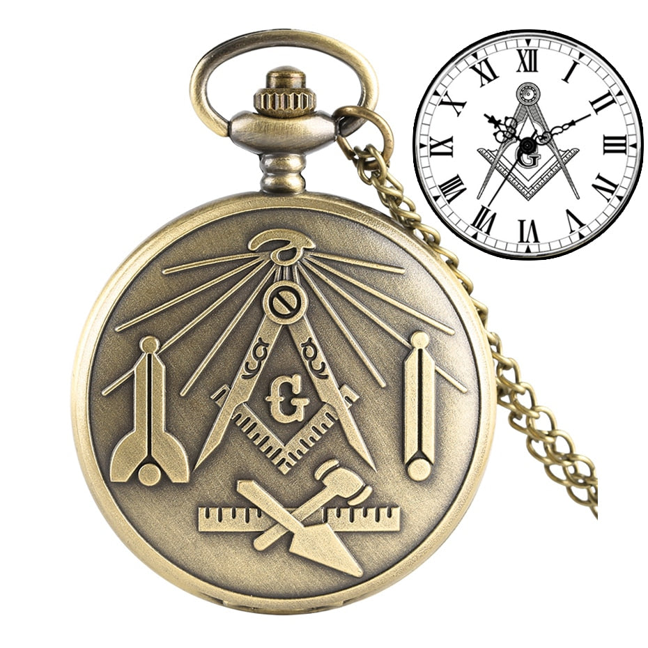 Master Mason Blue Lodge Pocket Watch - Square and Compass G - Bricks Masons