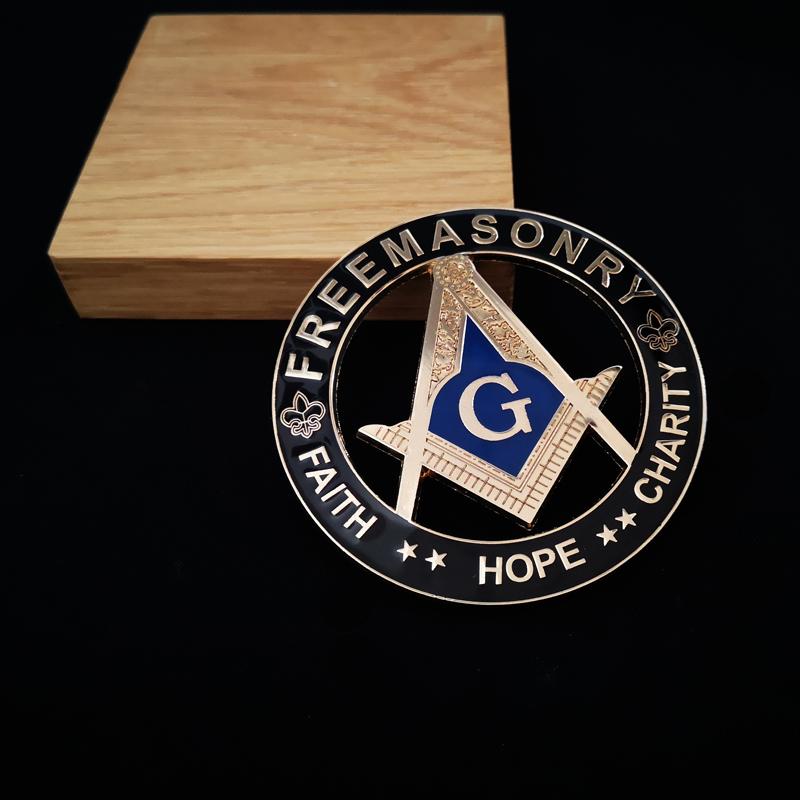 Master Mason Blue Lodge Car Emblem - 3'' FAITH HOPE CHARITY - Bricks Masons