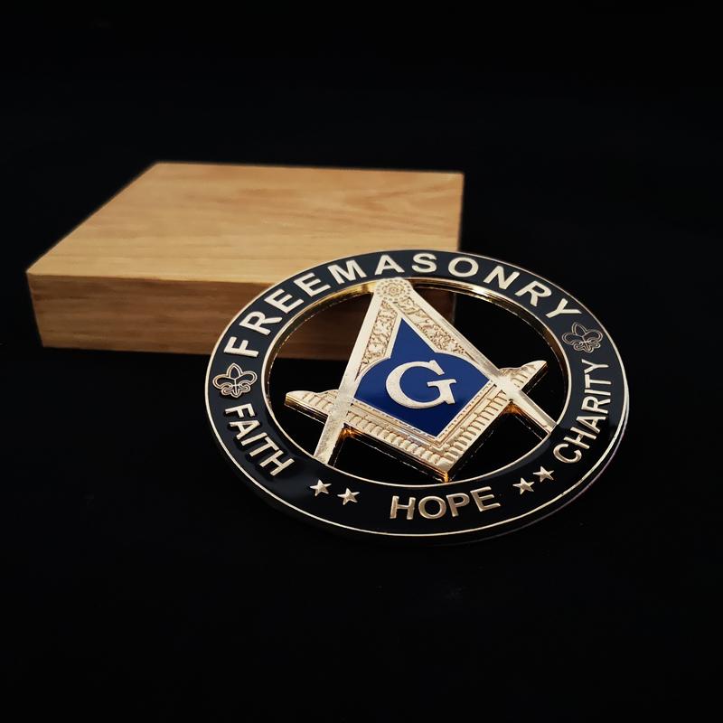 Master Mason Blue Lodge Car Emblem - 3'' FAITH HOPE CHARITY - Bricks Masons