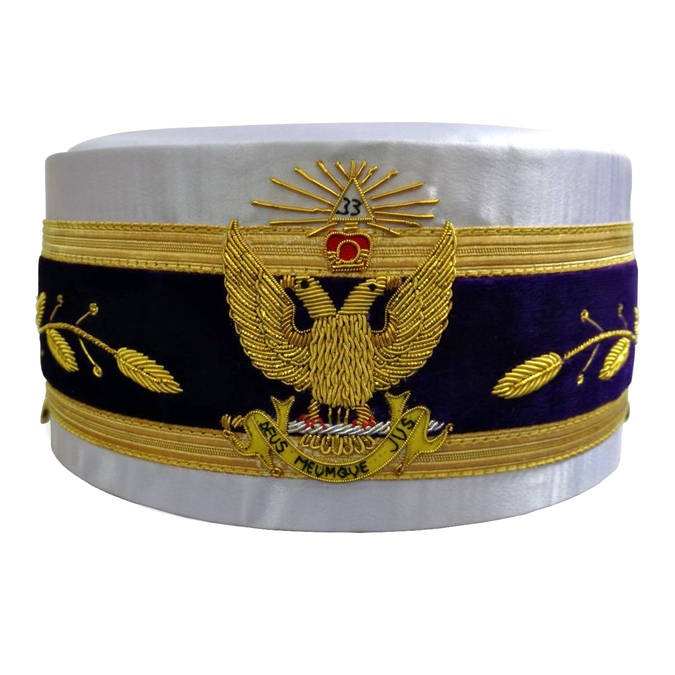 f33rd Degree Scottish Rite Crown Cap - White Hand Embroidery - Bricks Masons