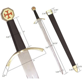 Masonic Knights Templar Cross Sword Black Hilt and Black Scabbard 35 3/4" + Free Case - Bricks Masons