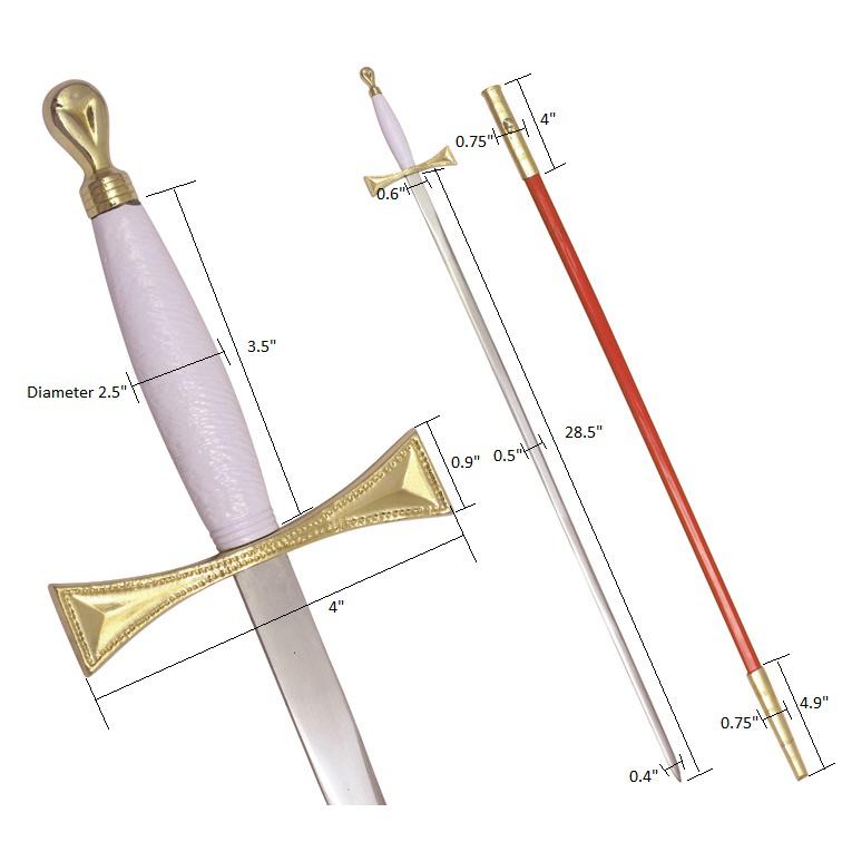 Masonic Sword with White Gold Hilt and Red Scabbard 35 3/4" + Free Case - Bricks Masons