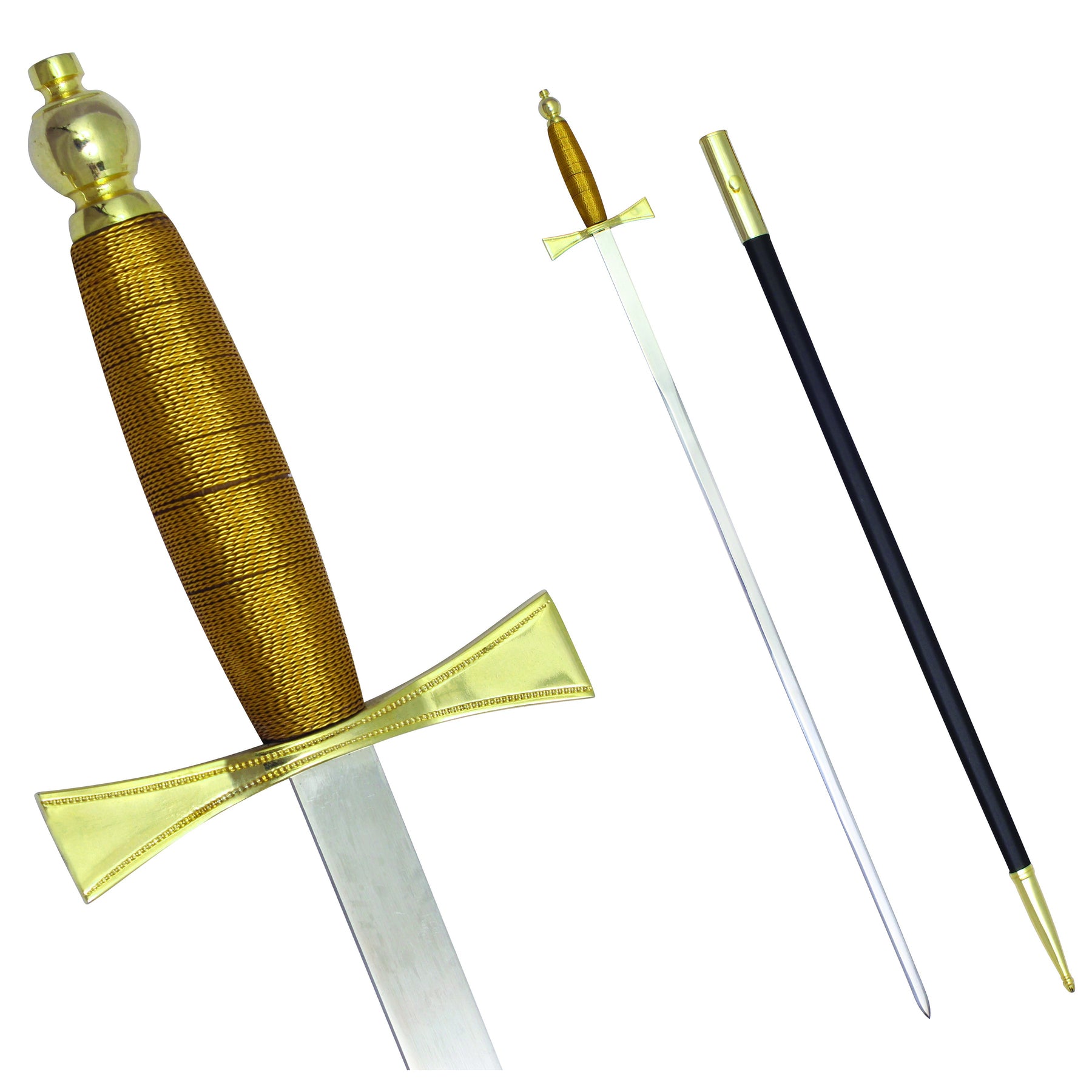 Masonic Sword with Brown Gold Hilt and Black Scabbard 35 3/4" + Free Case - Bricks Masons