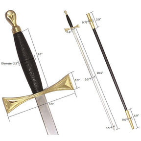 Masonic Sword with Black Gold Hilt and Black Scabbard 35 3/4" + Free Case - Bricks Masons