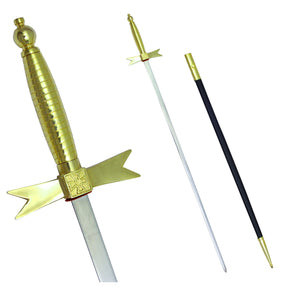 Masonic Knights Templar Sword with Gold Hilt and Black Scabbard 35 3/4" + Free Case - Bricks Masons