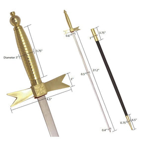 Masonic Knights Templar Sword with Gold Hilt and Black Scabbard 35 3/4" + Free Case - Bricks Masons
