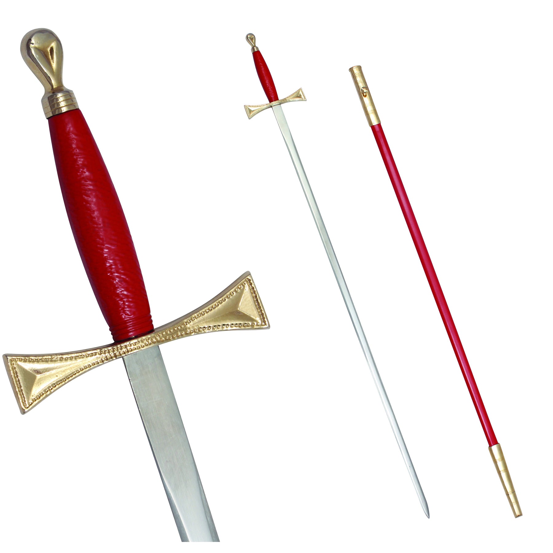 Masonic Sword with Red Gold Hilt and Red Scabbard 35 3/4" + Free Case - Bricks Masons