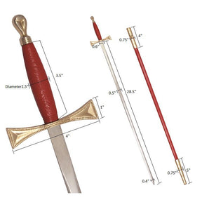 Masonic Sword with Red Gold Hilt and Red Scabbard 35 3/4" + Free Case - Bricks Masons