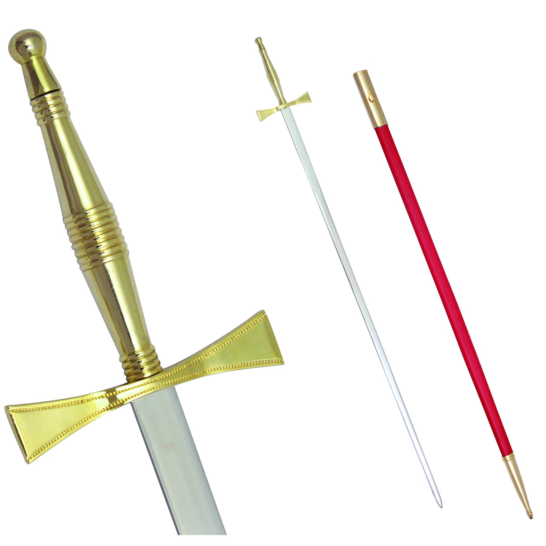 Masonic Sword with Gold Hilt and Red Scabbard 35 3/4" + Free Case - Bricks Masons