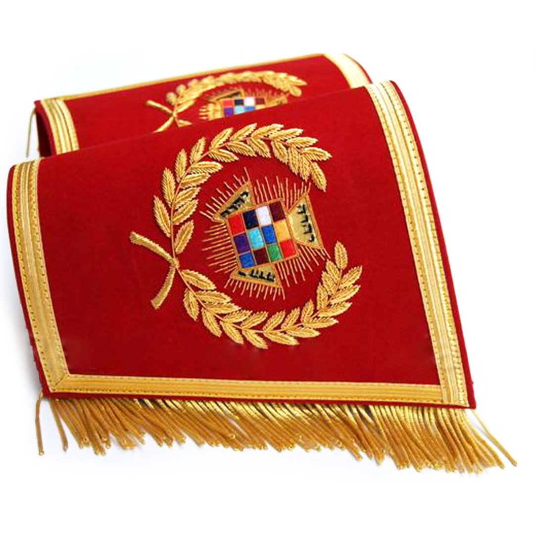 Past High Priest Royal Arch Chapter Cuff - Red Hand Embroidered with Fringe - Bricks Masons